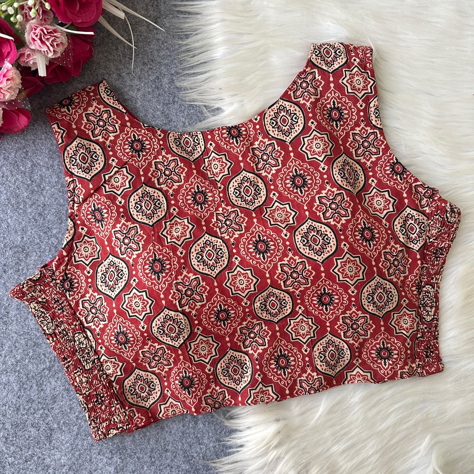 Pure Ajrakh HandBlock Cotton Readymade blouse Wholesale Price (4)