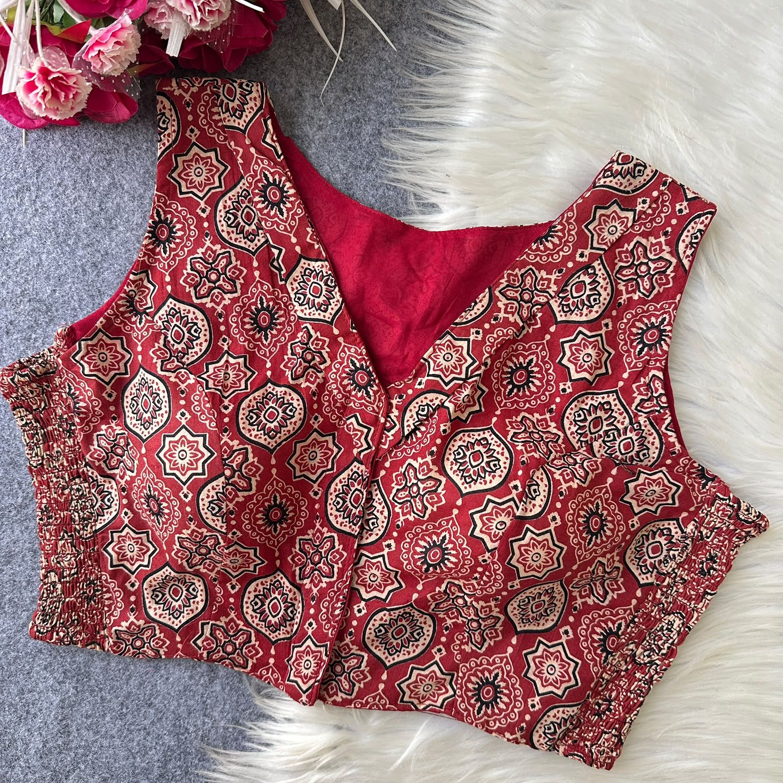 Pure Ajrakh HandBlock Cotton Readymade blouse Wholesale Price (5)