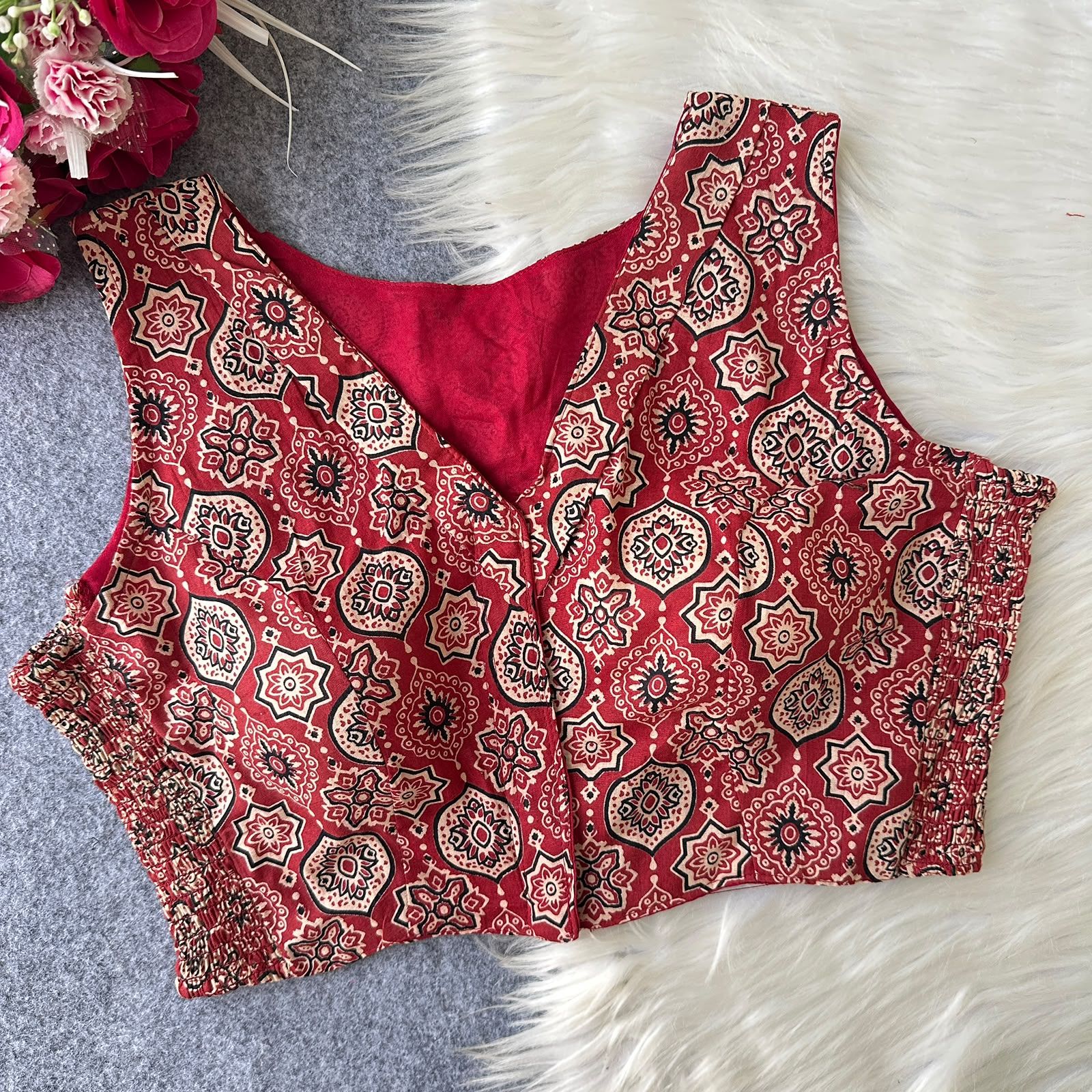 Pure Ajrakh HandBlock Cotton Readymade blouse Wholesale Price (7)