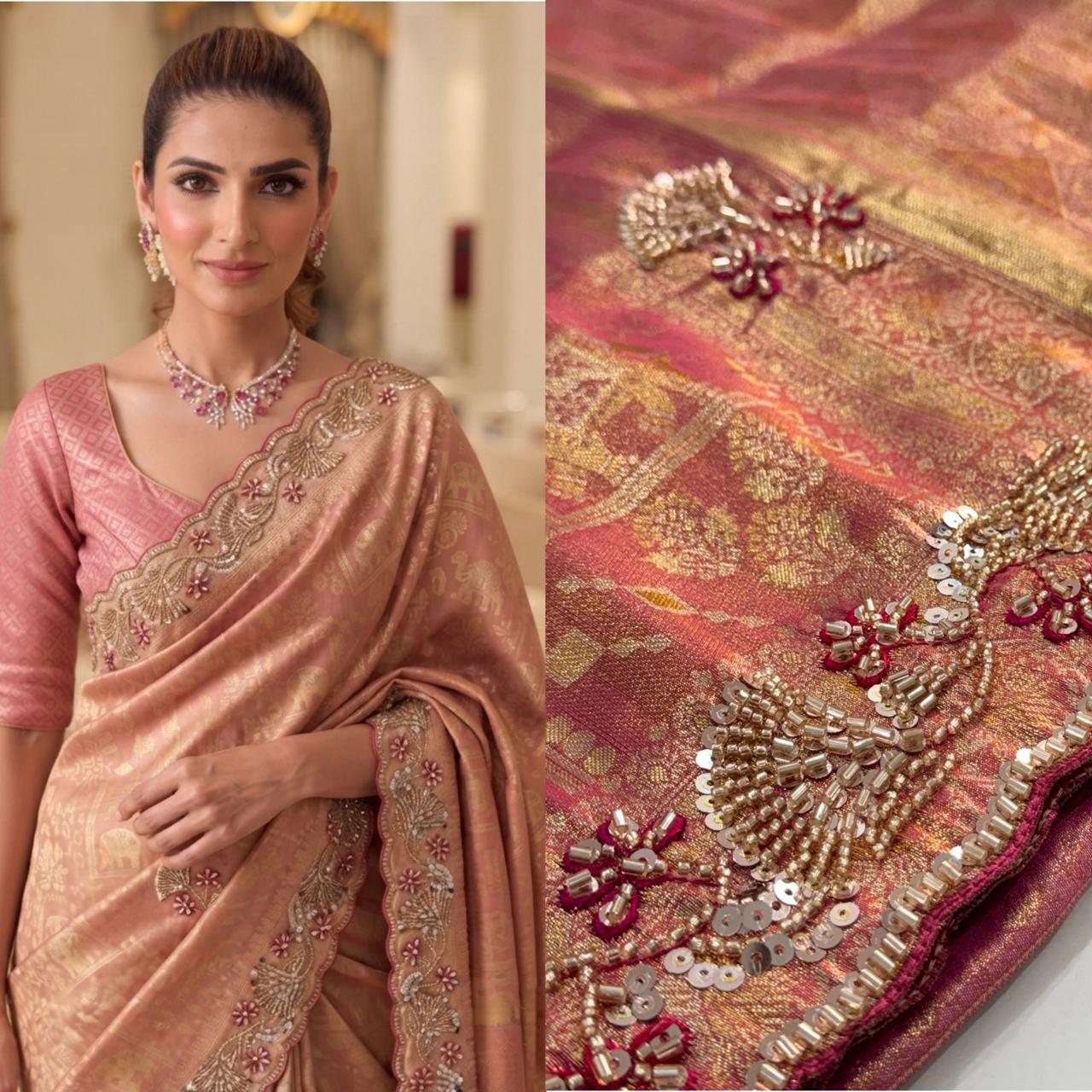 Pure Kanjivarm Silk C-pallu Cutdana, Beads Work Partywear Saree (10)