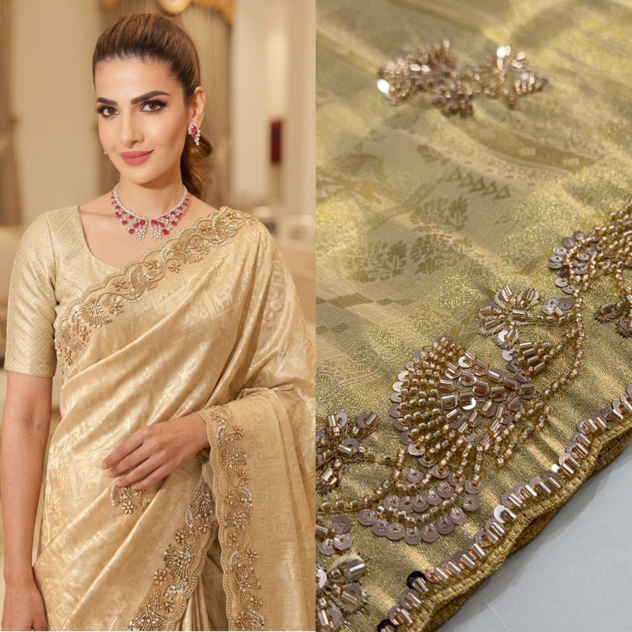 Pure Kanjivarm Silk C-pallu Cutdana, Beads Work Partywear Saree (11)