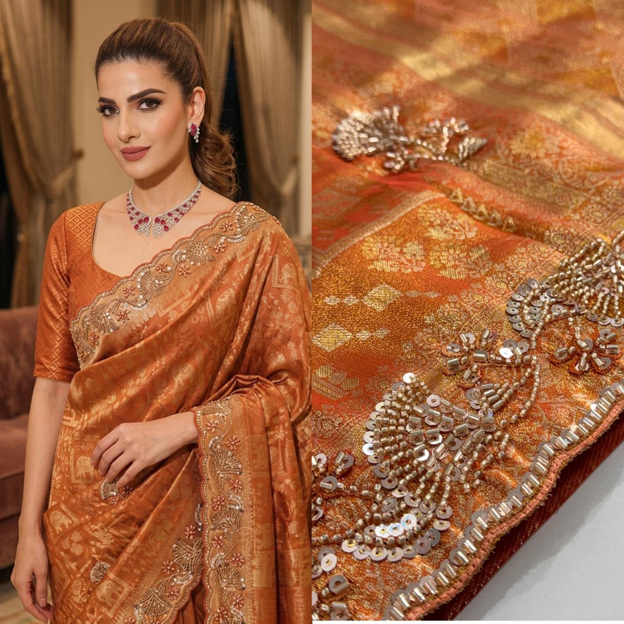 Pure Kanjivarm Silk C-pallu Cutdana, Beads Work Partywear Saree (13)