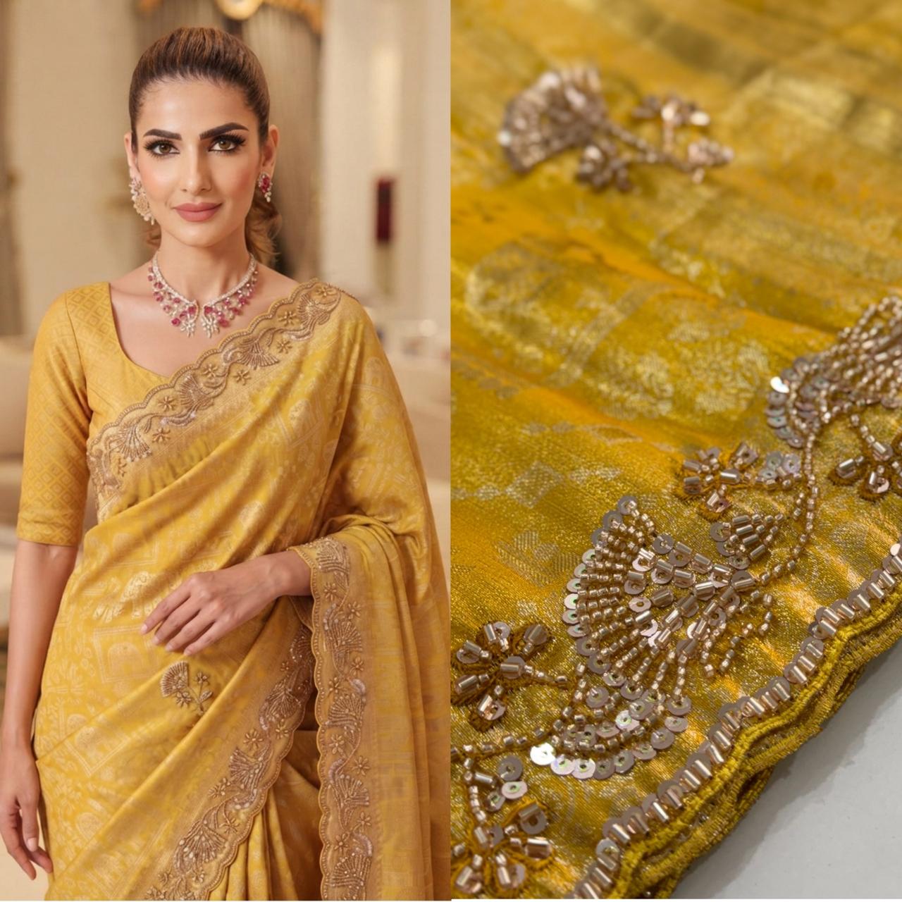 Pure Kanjivarm Silk C-pallu Cutdana, Beads Work Partywear Saree (14)