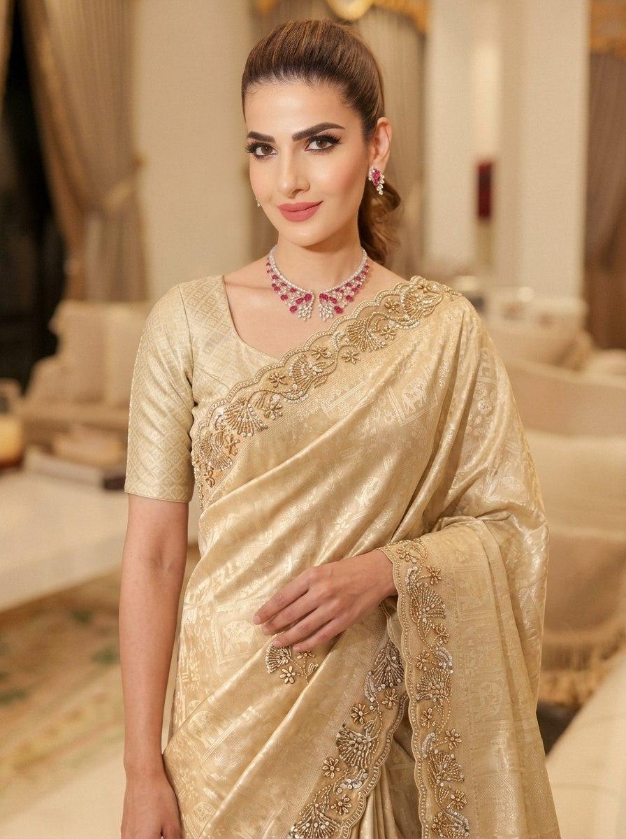Pure Kanjivarm Silk C-pallu Cutdana, Beads Work Partywear Saree (20)