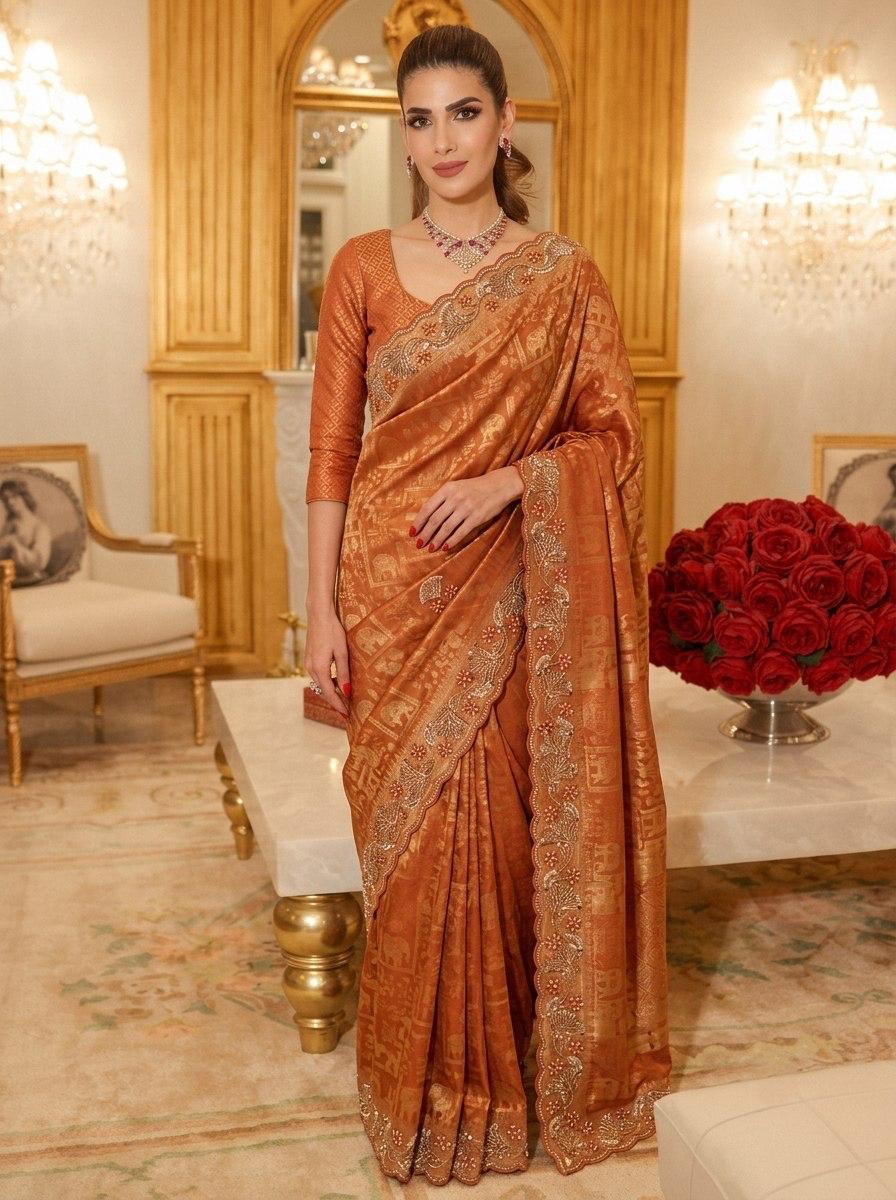 Pure Kanjivarm Silk C-pallu Cutdana, Beads Work Partywear Saree (21)