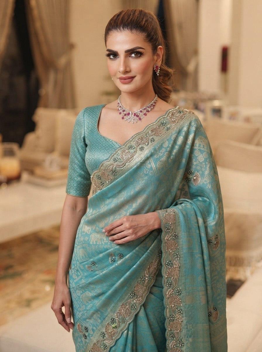 Pure Kanjivarm Silk C-pallu Cutdana, Beads Work Partywear Saree (26)