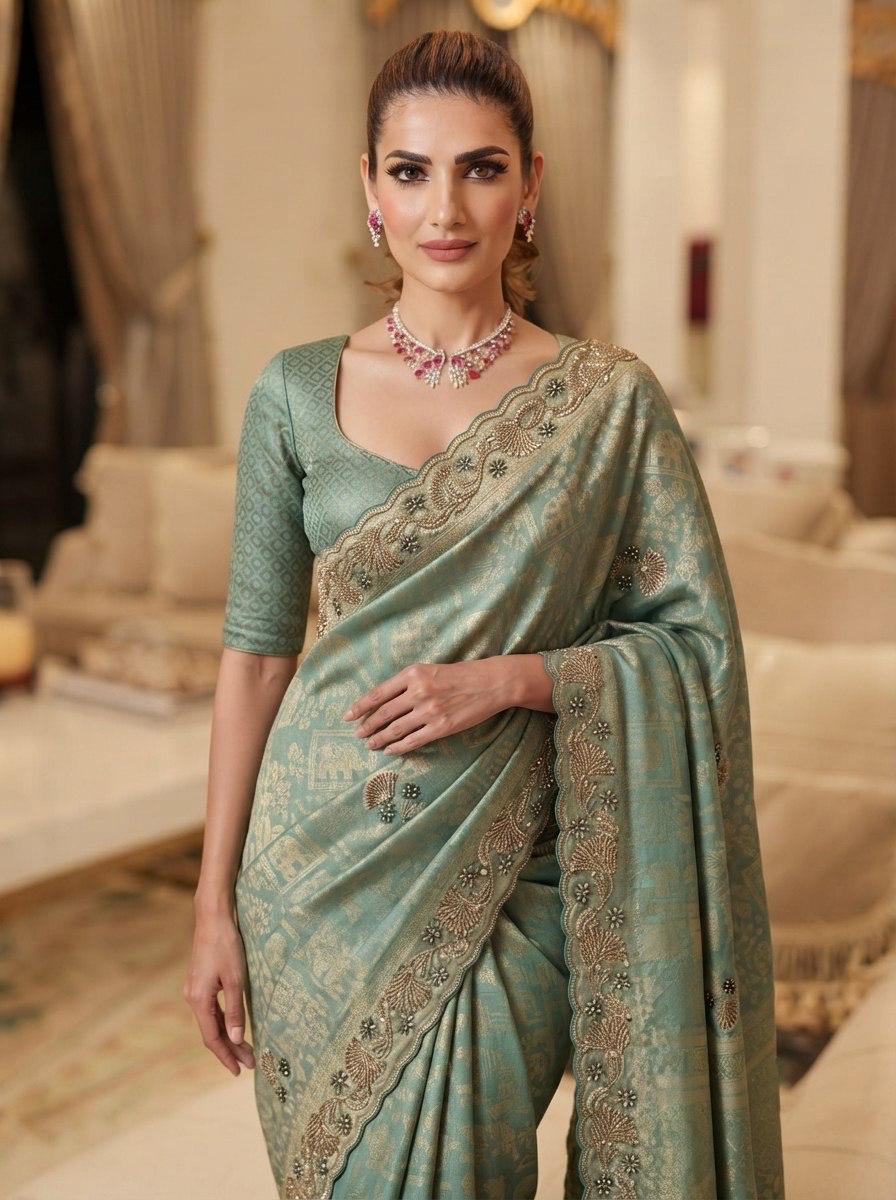 Pure Kanjivarm Silk C-pallu Cutdana, Beads Work Partywear Saree (28)