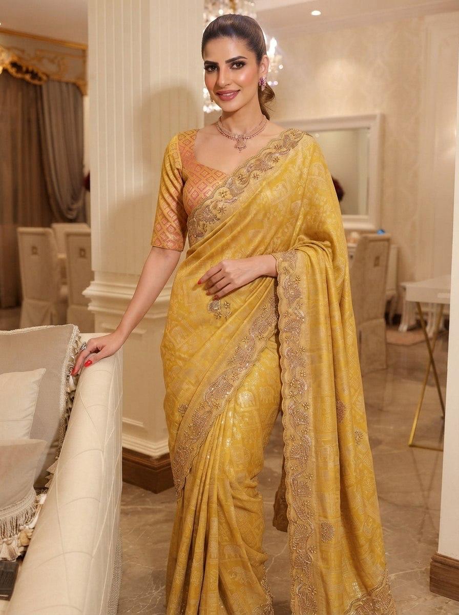 Pure Kanjivarm Silk C-pallu Cutdana, Beads Work Partywear Saree (4)