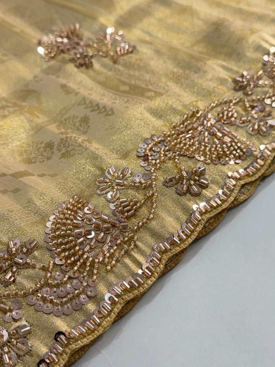 Pure Kanjivarm Silk C-pallu Cutdana, Beads Work Partywear Saree (5)