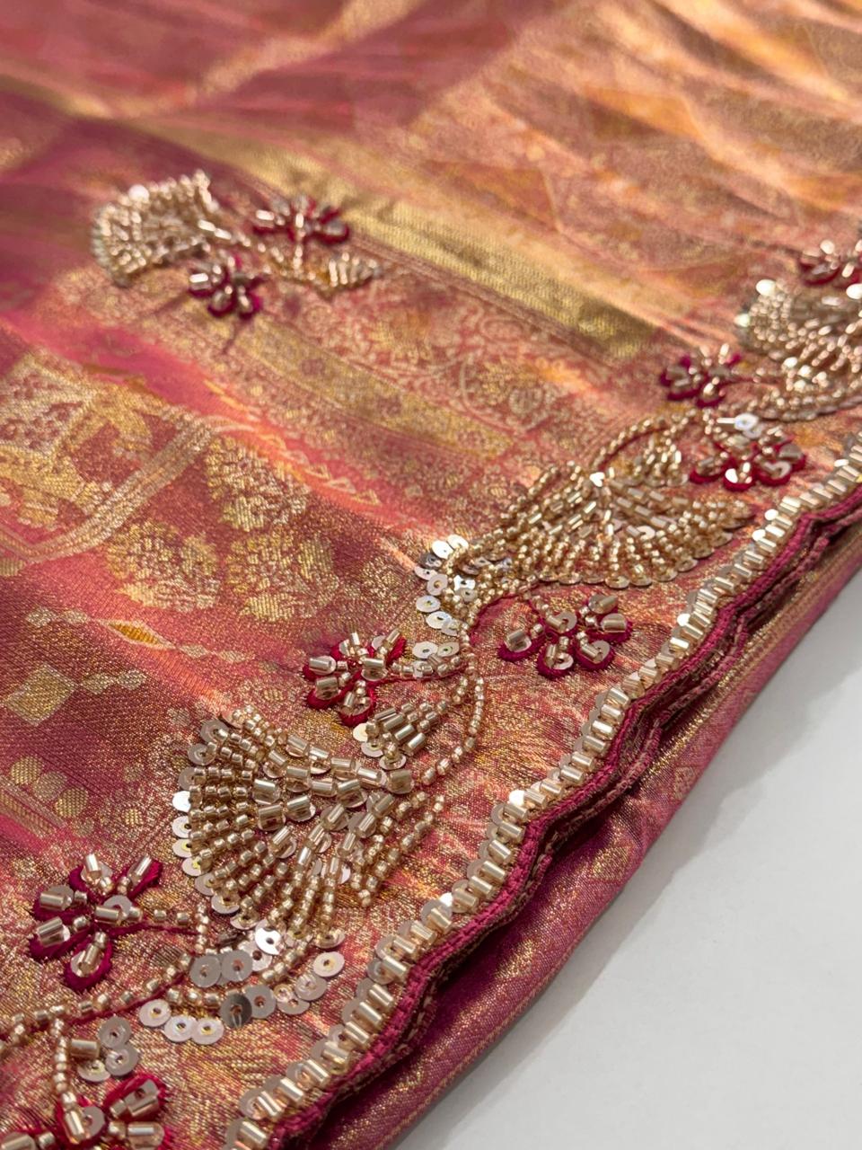 Pure Kanjivarm Silk C-pallu Cutdana, Beads Work Partywear Saree (6)