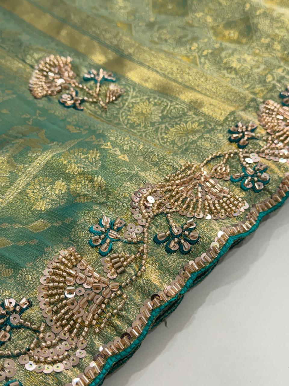 Pure Kanjivarm Silk C-pallu Cutdana, Beads Work Partywear Saree (7)