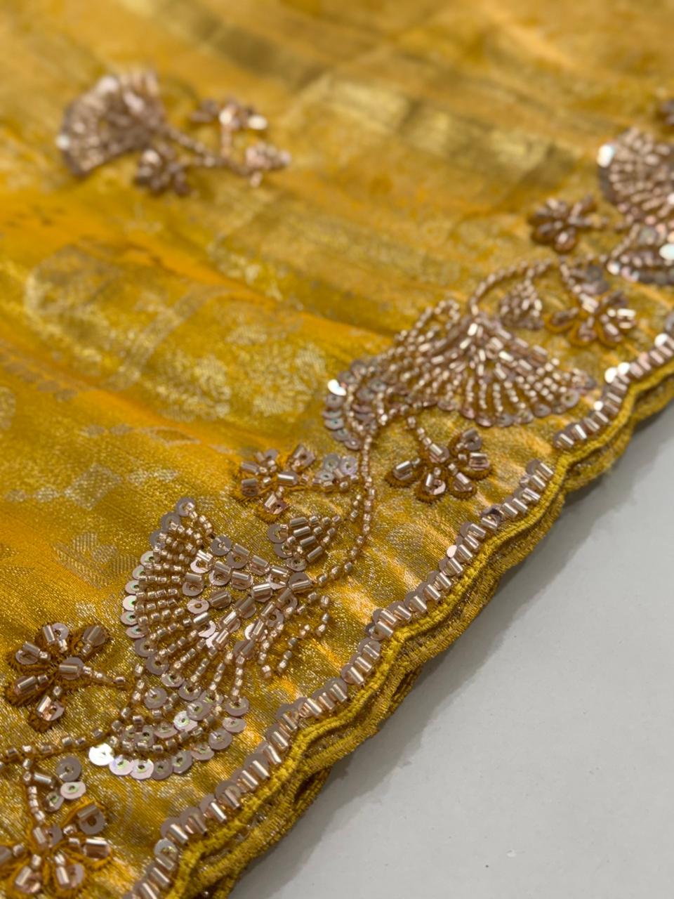 Pure Kanjivarm Silk C-pallu Cutdana, Beads Work Partywear Saree (9)
