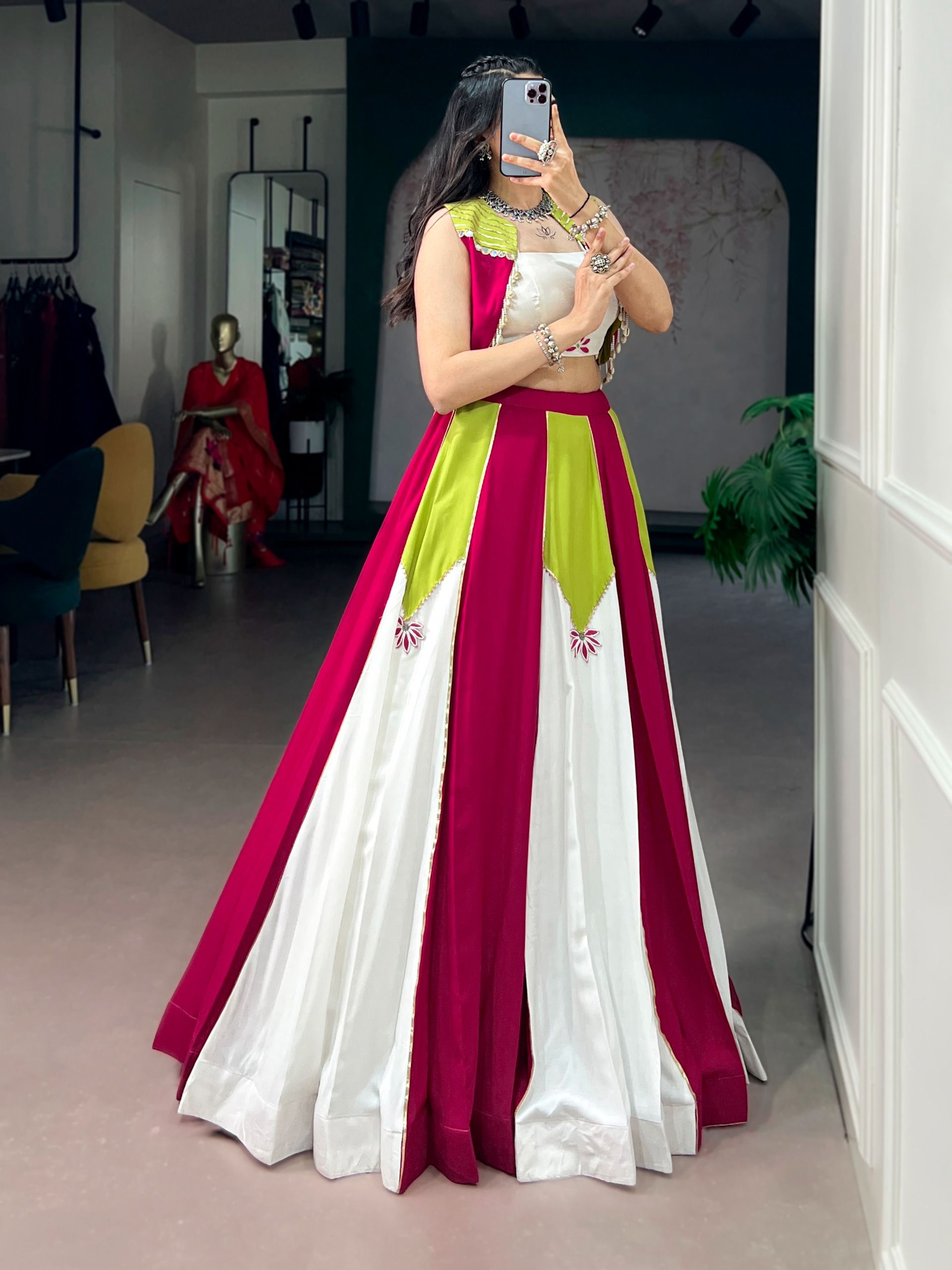 Pure Rayon with Contrast Panel Design Lehenga (3)
