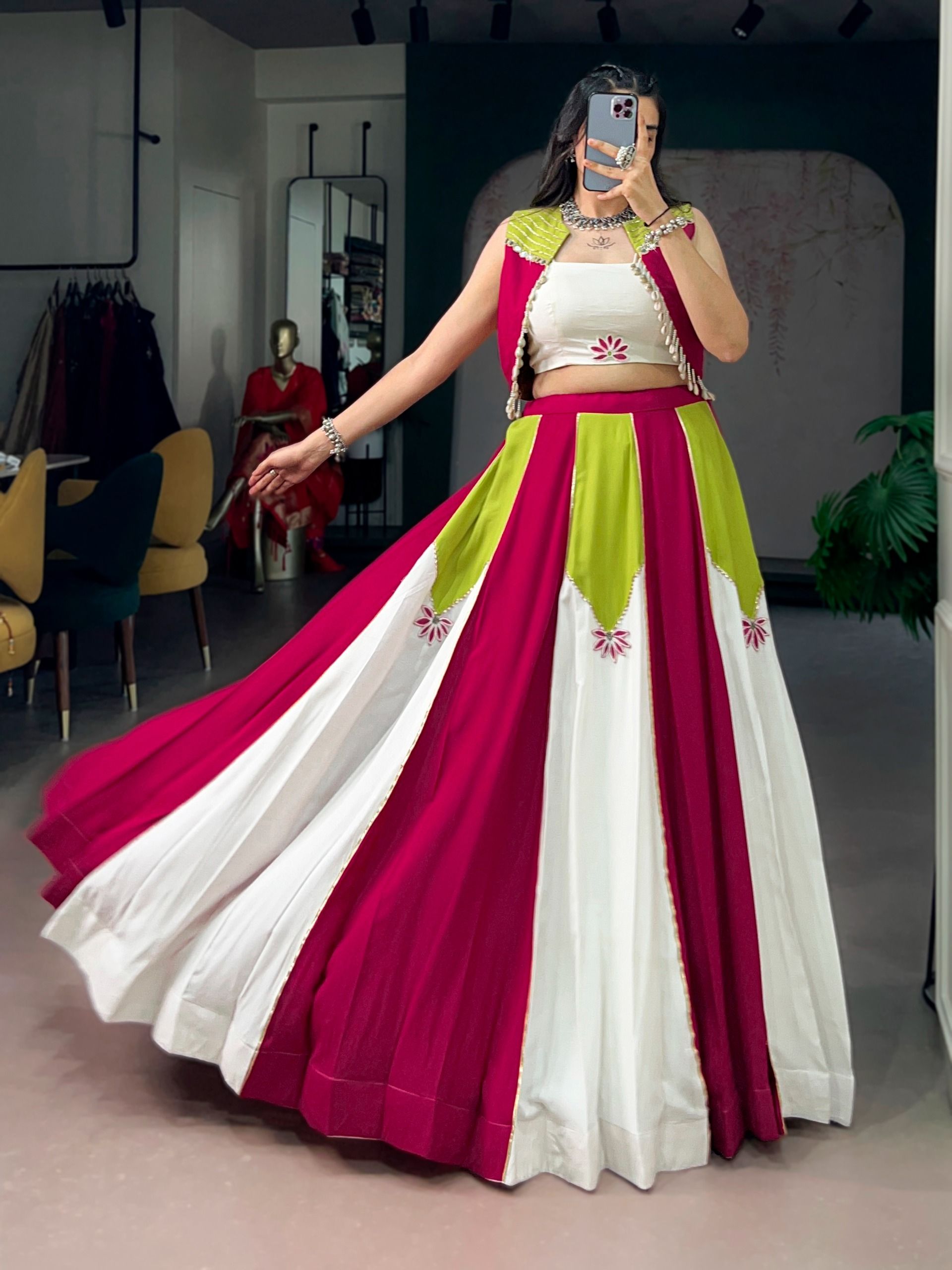 Pure Rayon with Contrast Panel Design Lehenga (5)