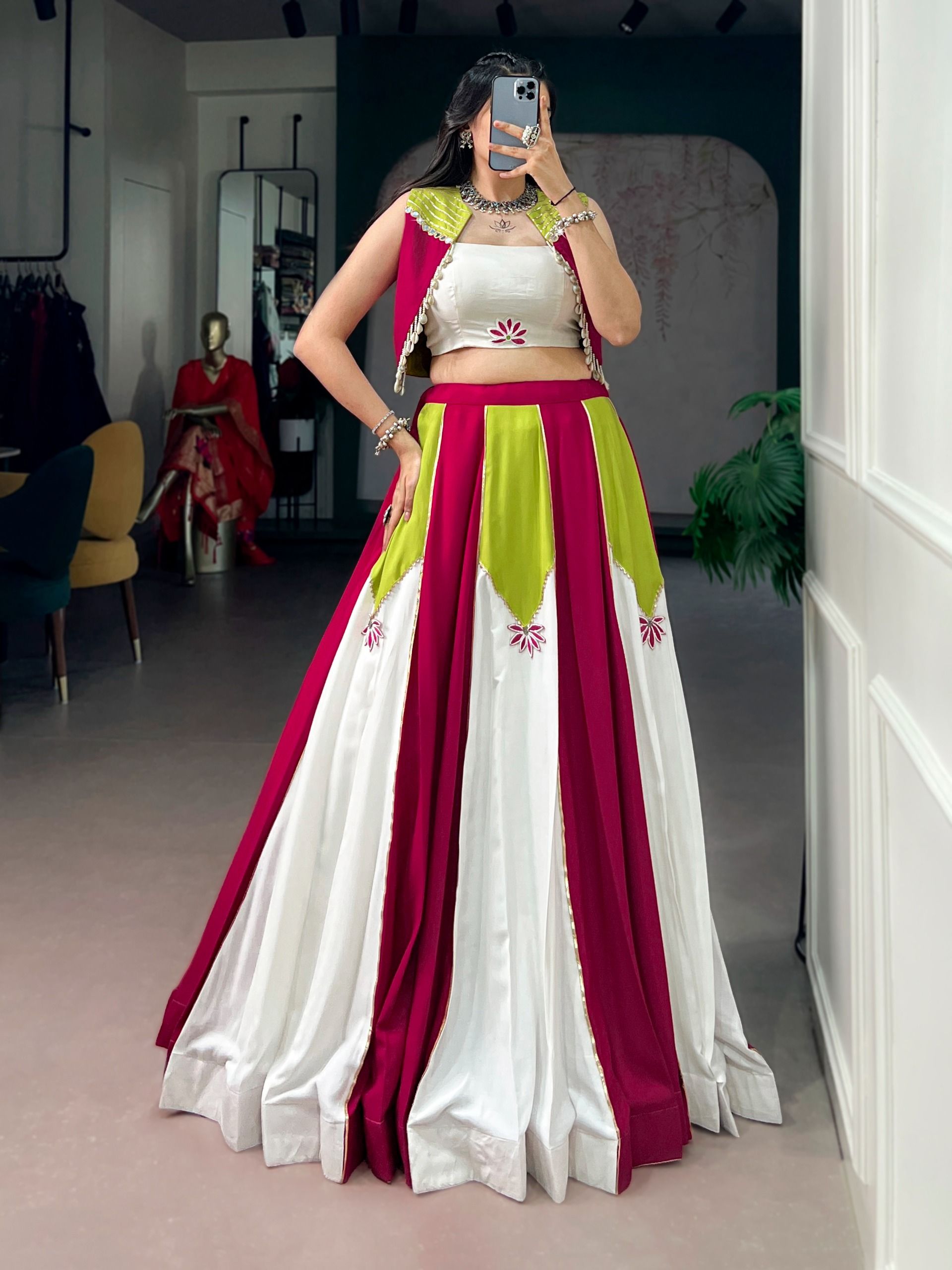 Pure Rayon with Contrast Panel Design Lehenga (6)