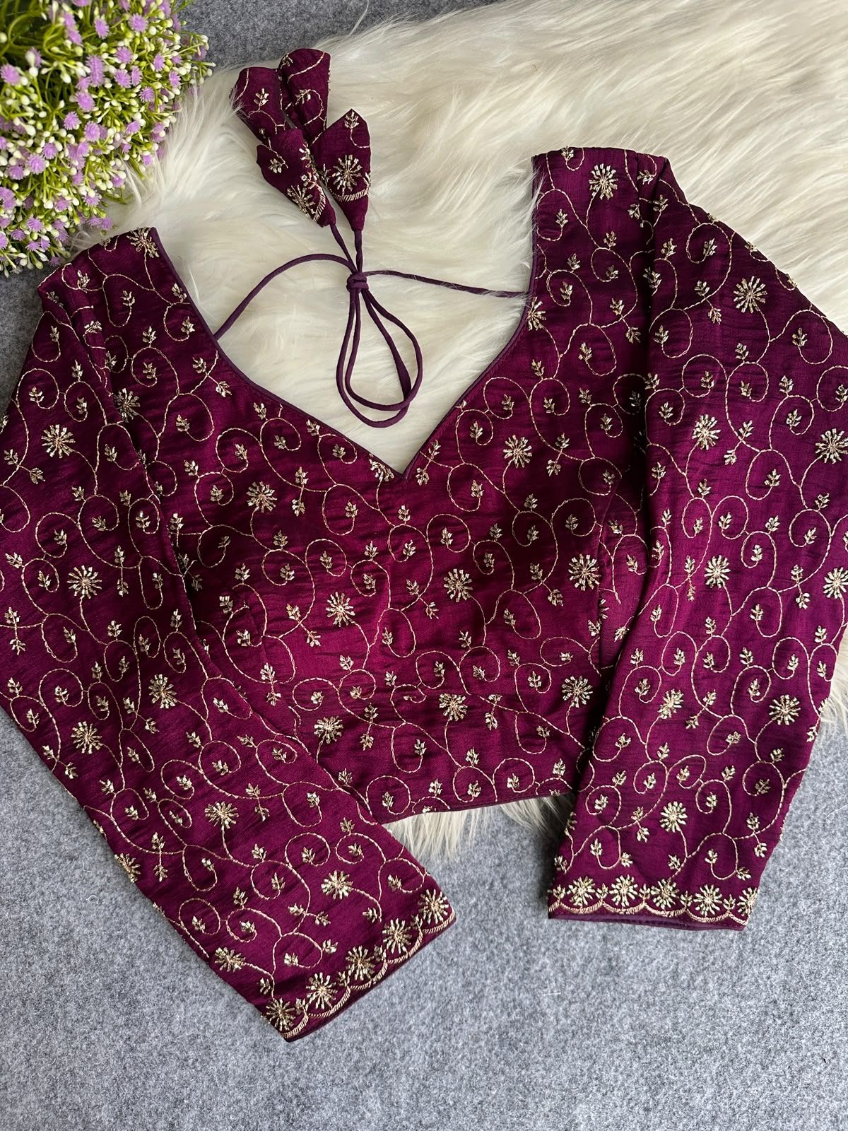 Pure Soft Vichitra Silk Handwork Readymade Blouse (1)