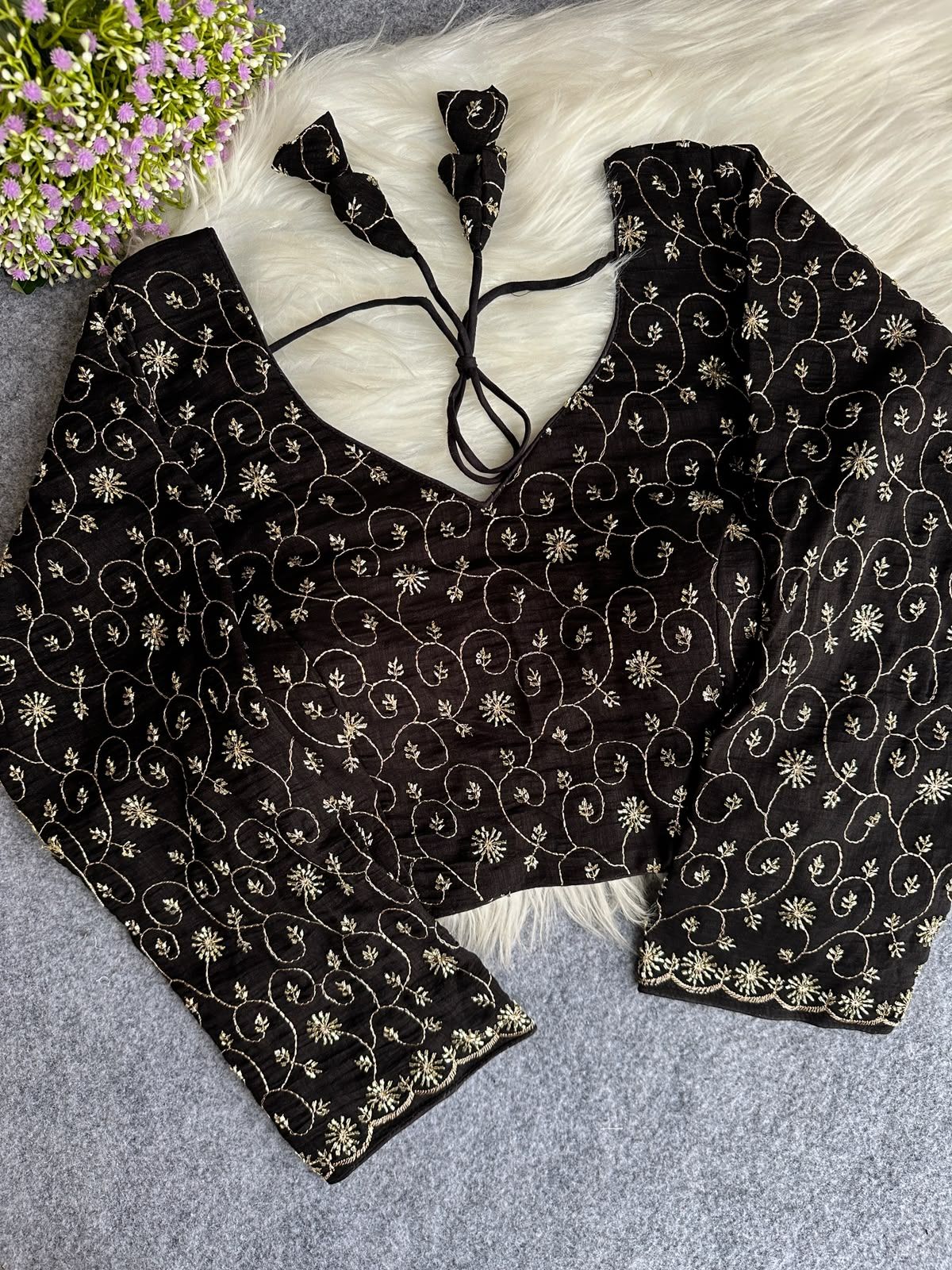 Pure Soft Vichitra Silk Handwork Readymade Blouse (4)