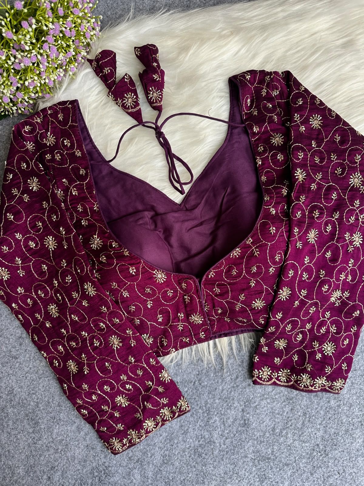 Pure Soft Vichitra Silk Handwork Readymade Blouse (5)