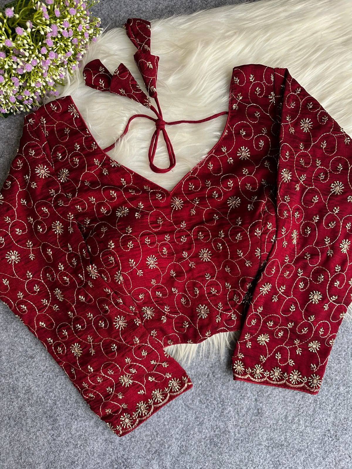 Pure Soft Vichitra Silk Handwork Readymade Blouse (7)
