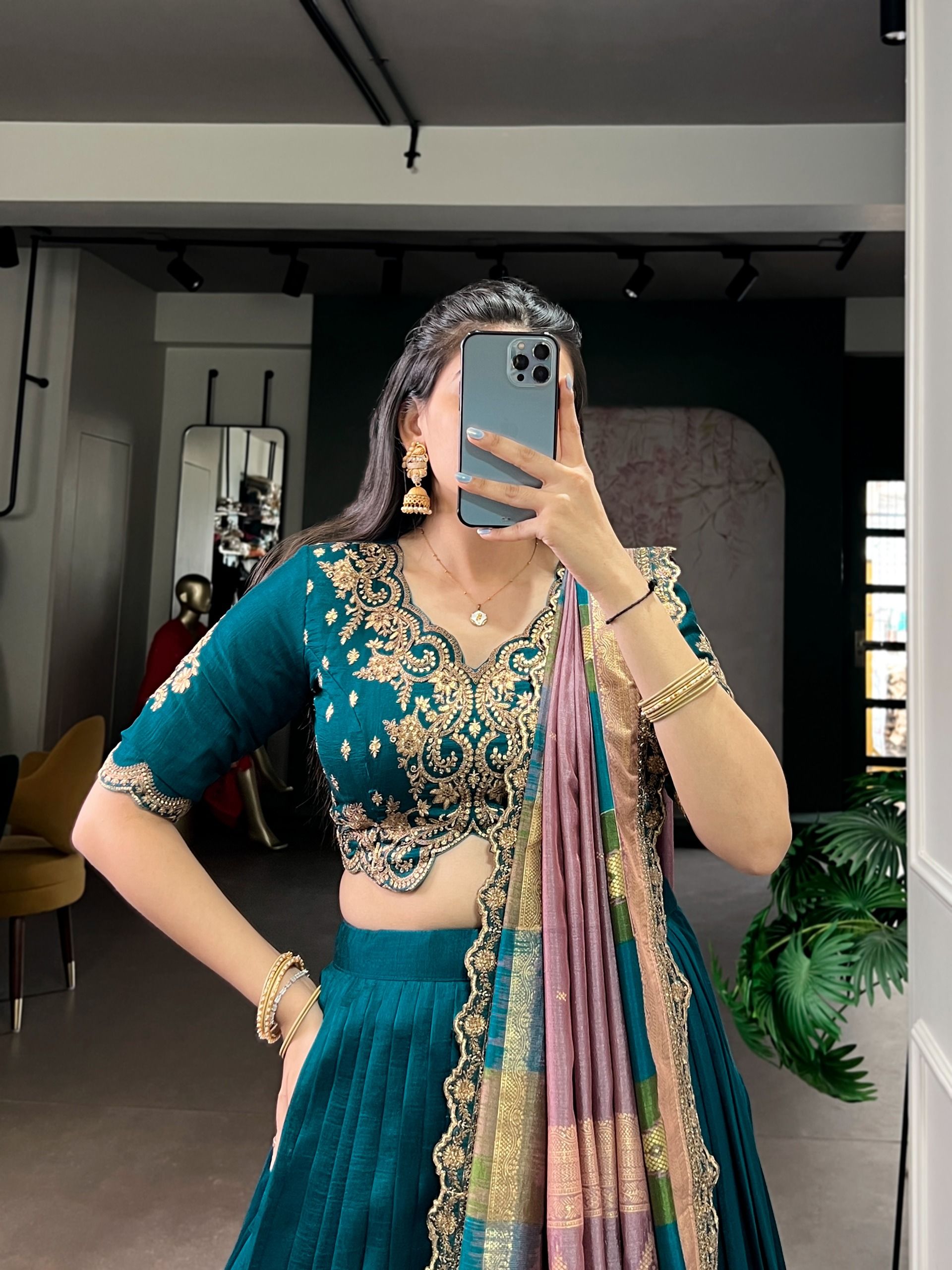 Vichitra Silk Sequins and Thread Embroidery Work Lehenga Choli Wholesale Price (1)