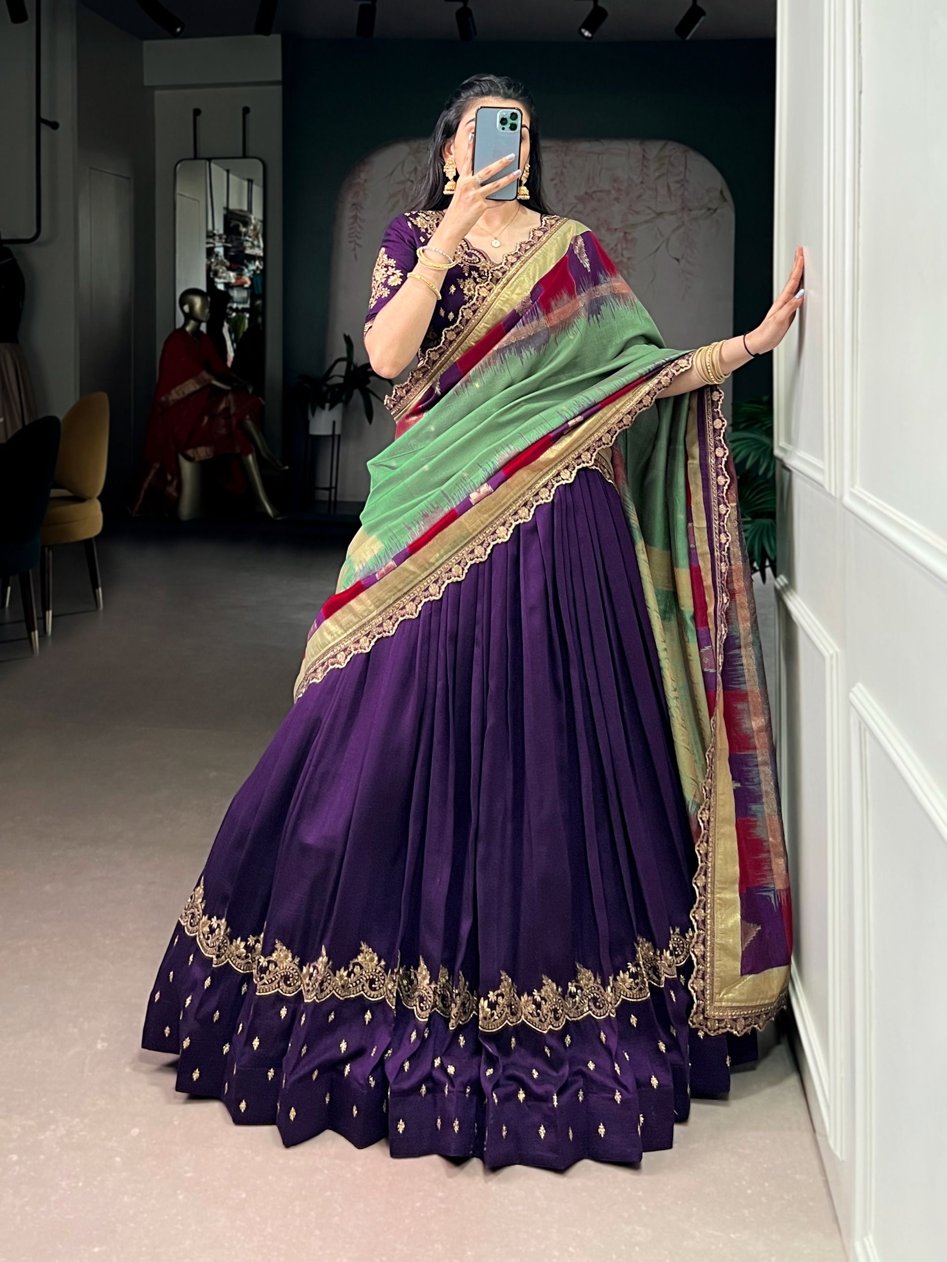 Vichitra Silk Sequins and Thread Embroidery Work Lehenga Choli Wholesale Price (10)