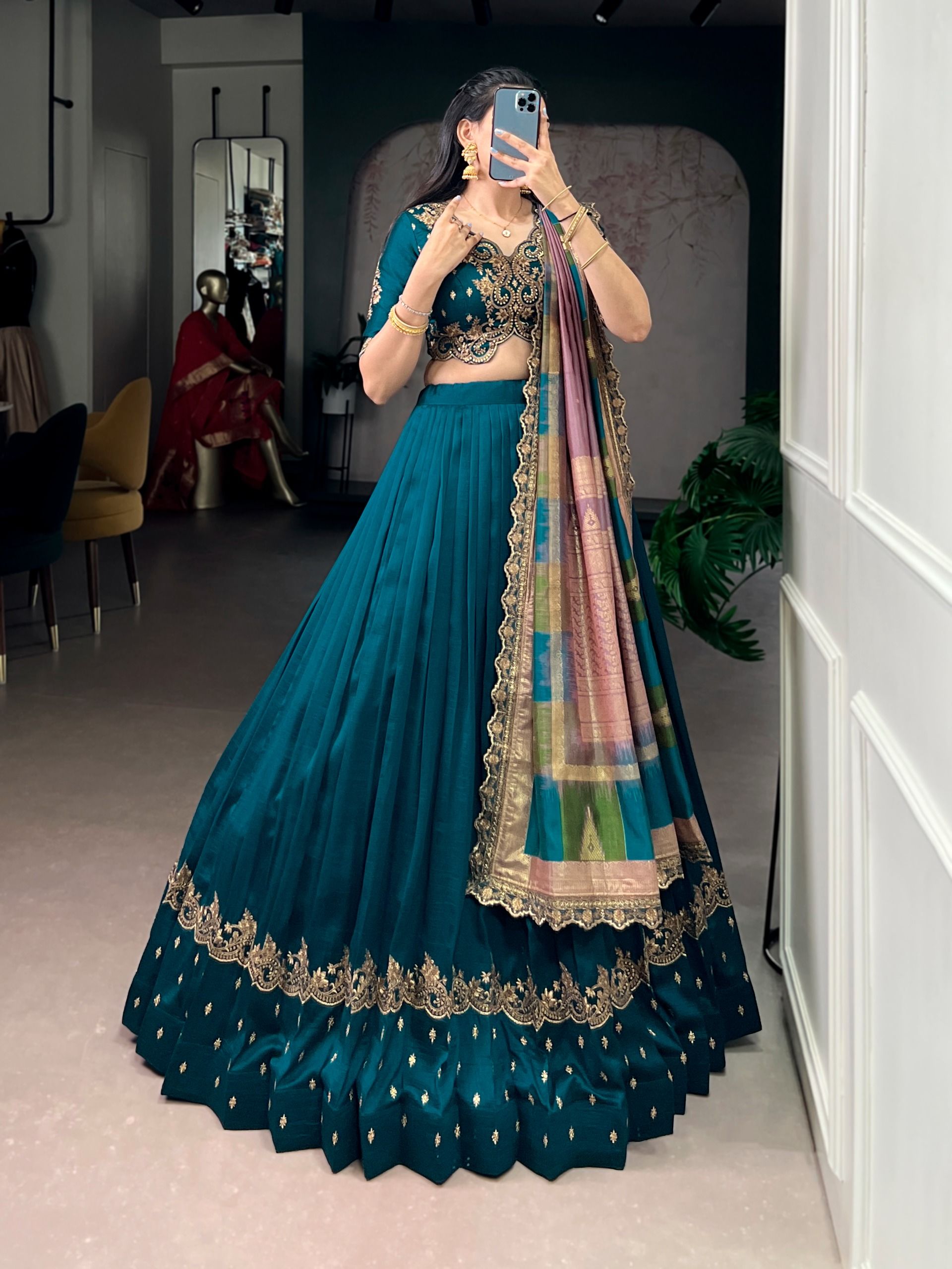 Vichitra Silk Sequins and Thread Embroidery Work Lehenga Choli Wholesale Price (12)