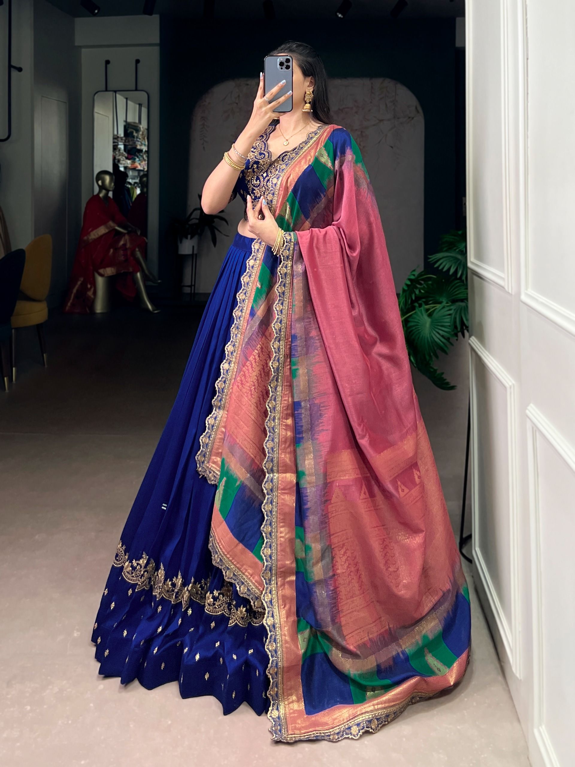 Vichitra Silk Sequins and Thread Embroidery Work Lehenga Choli Wholesale Price (13)