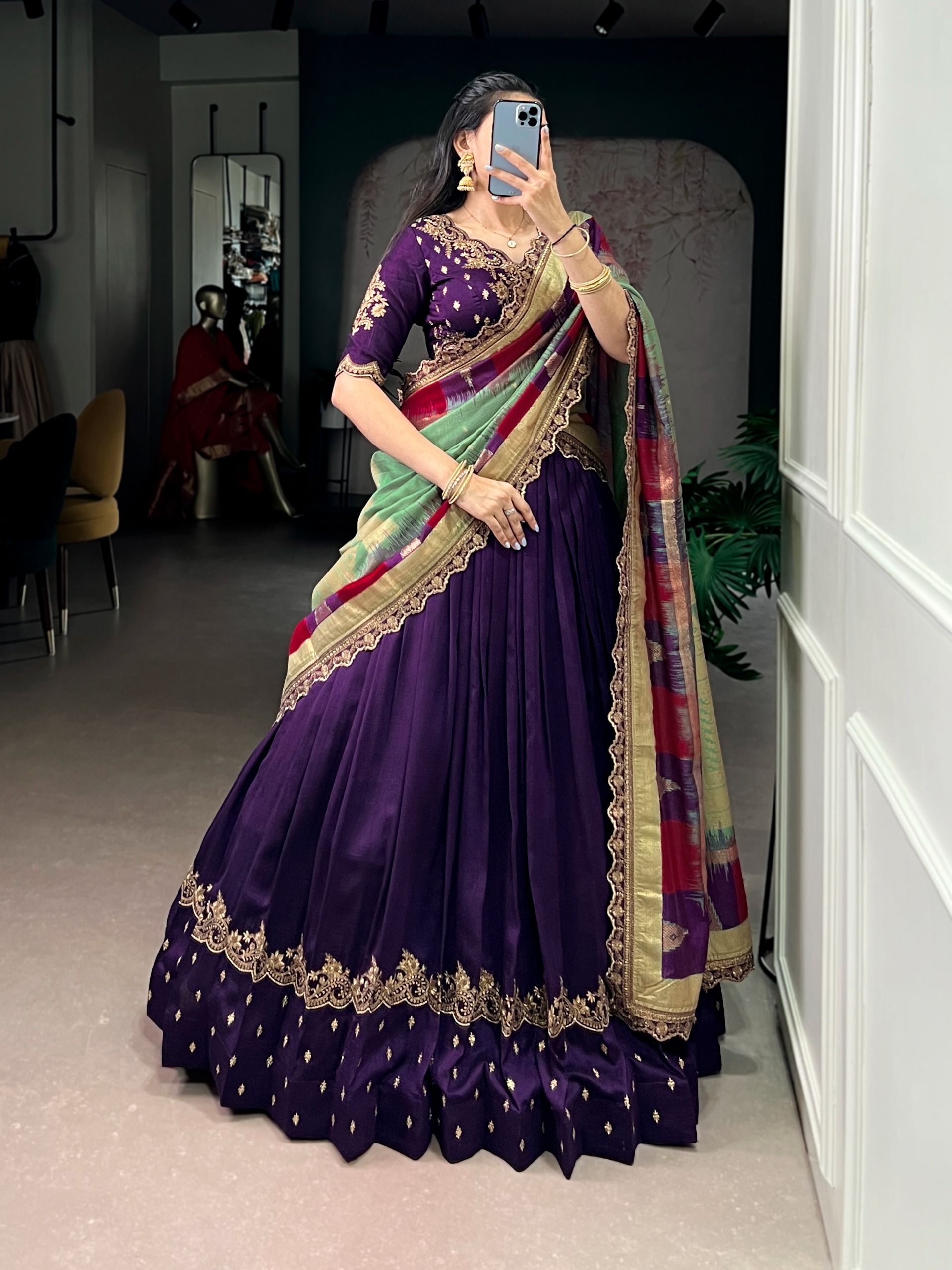 Vichitra Silk Sequins and Thread Embroidery Work Lehenga Choli Wholesale Price (2)