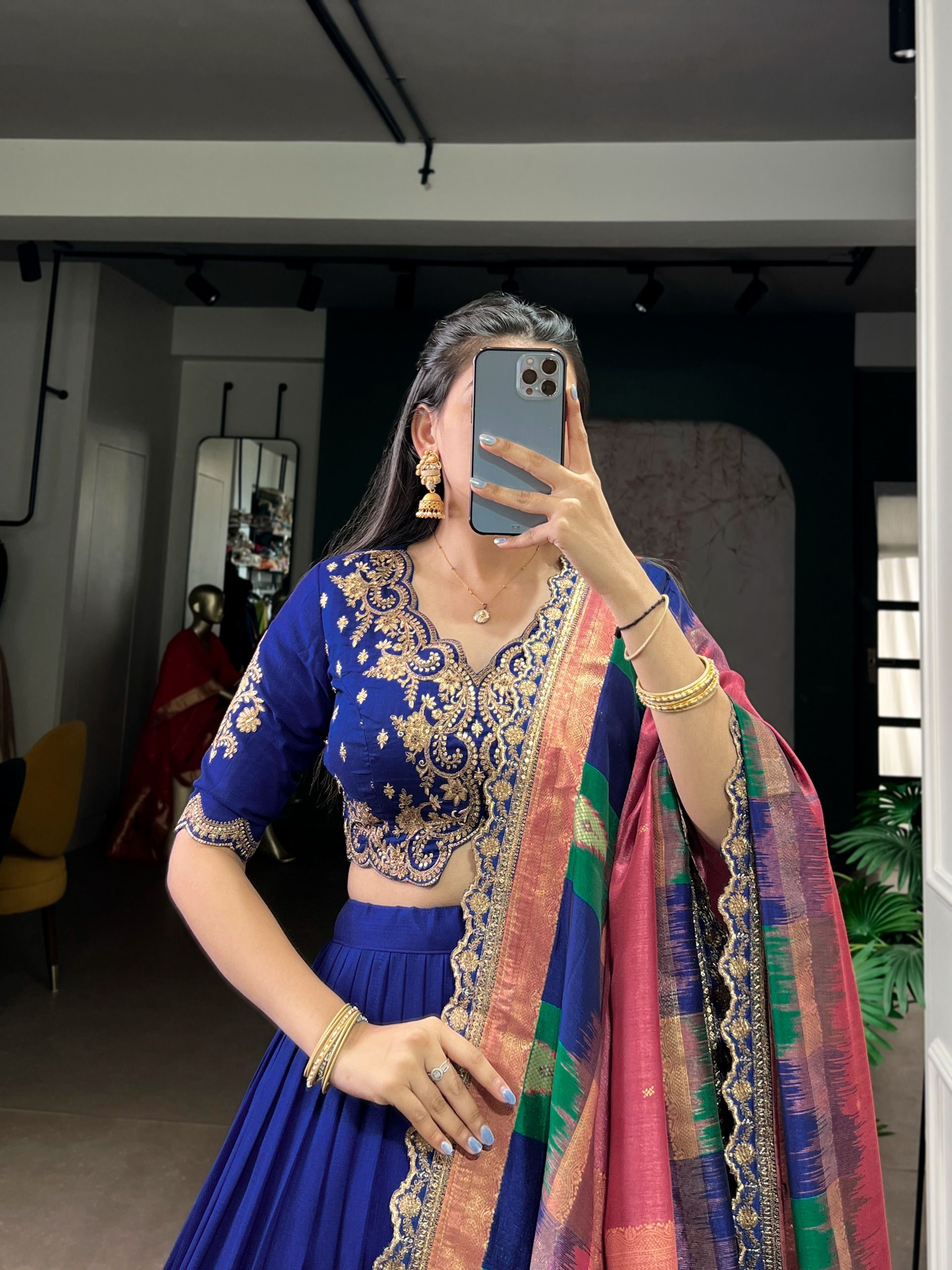 Vichitra Silk Sequins and Thread Embroidery Work Lehenga Choli Wholesale Price (4)