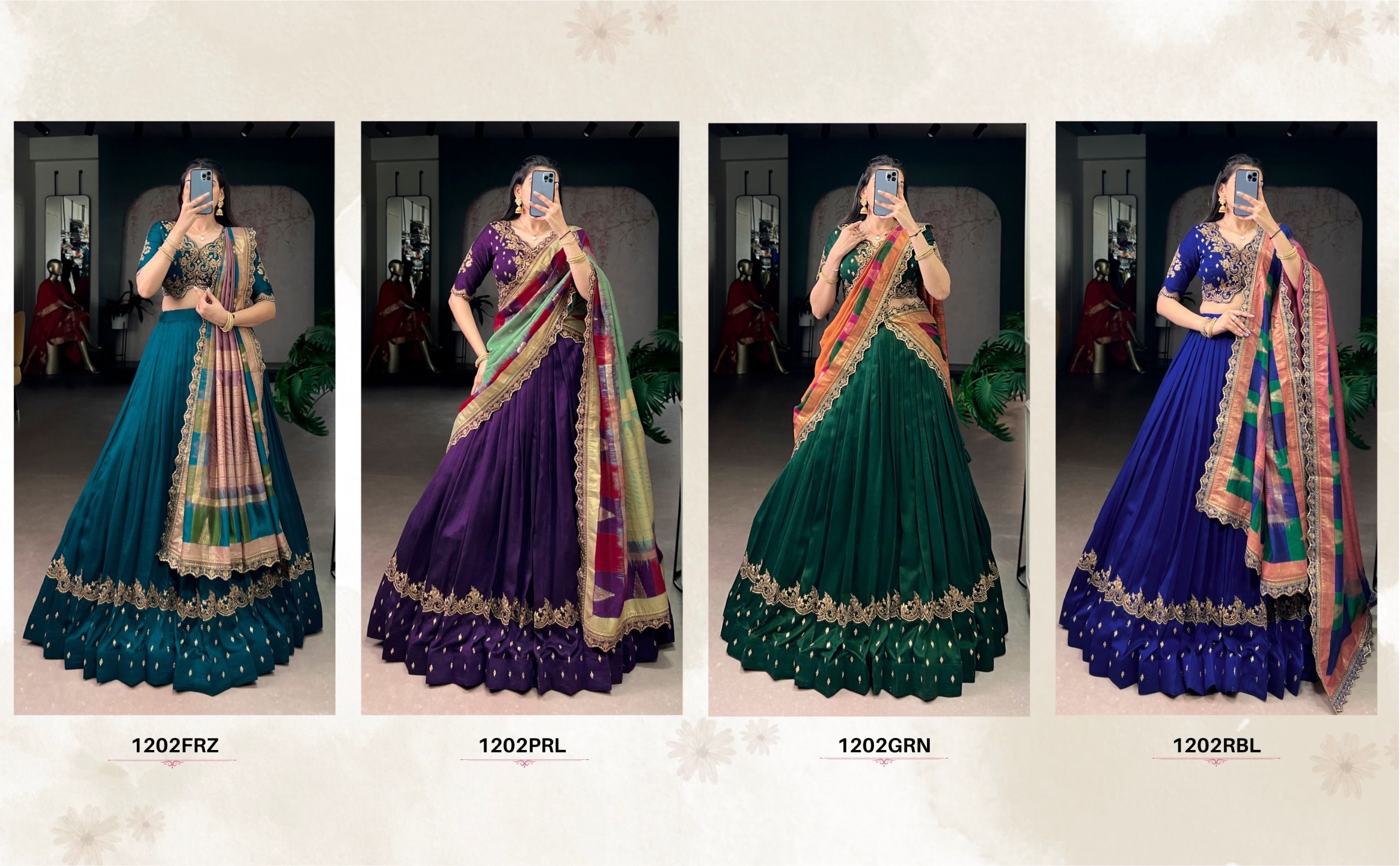 Vichitra Silk Sequins and Thread Embroidery Work Lehenga Choli Wholesale Price (6)