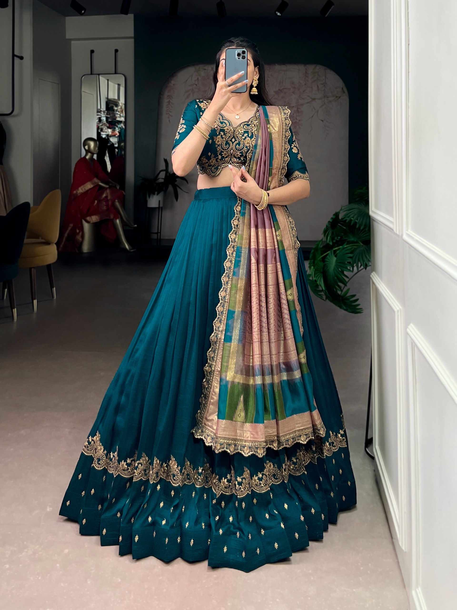 Vichitra Silk Sequins and Thread Embroidery Work Lehenga Choli Wholesale Price (7)