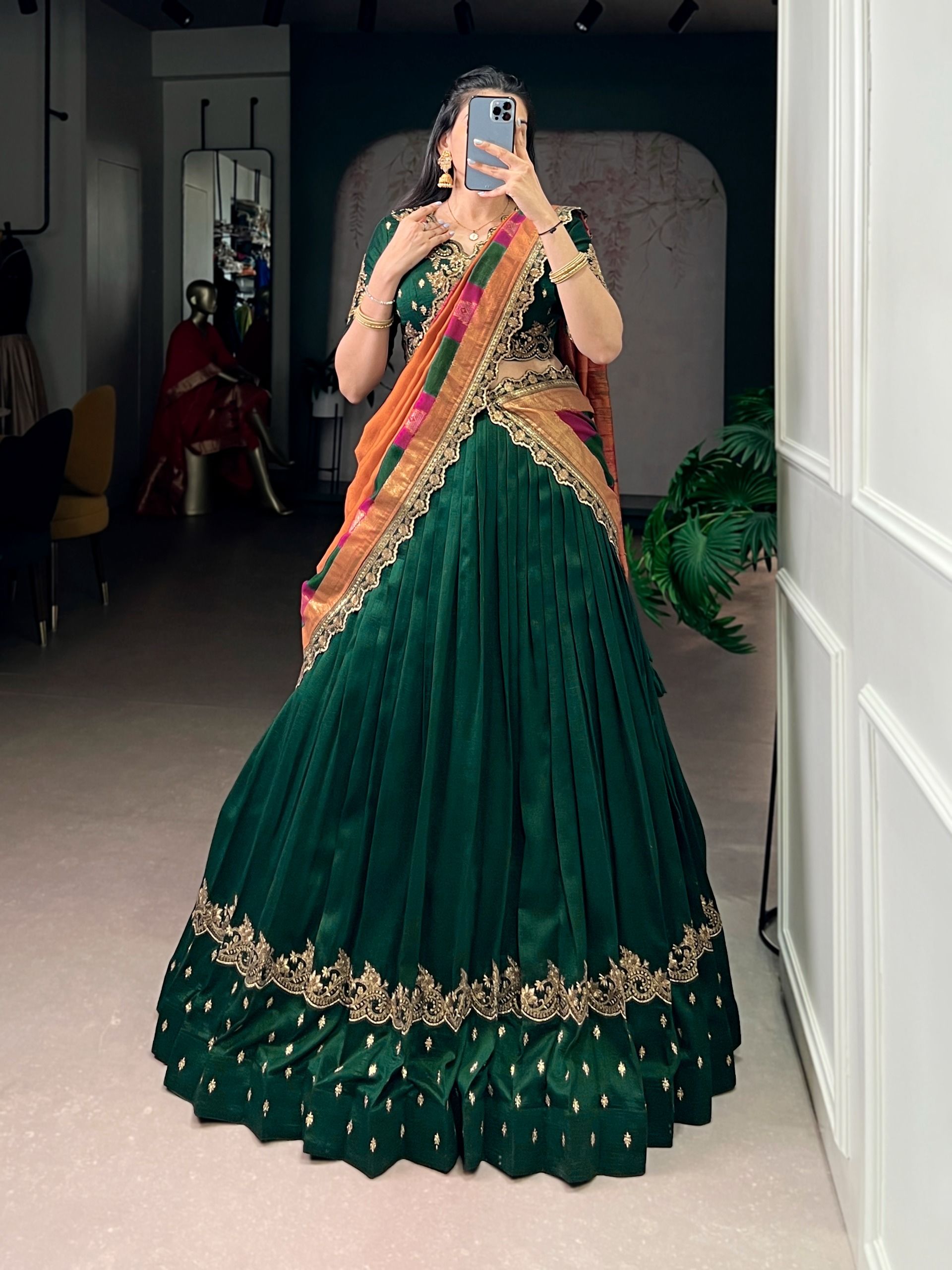 Vichitra Silk Sequins and Thread Embroidery Work Lehenga Choli Wholesale Price (8)
