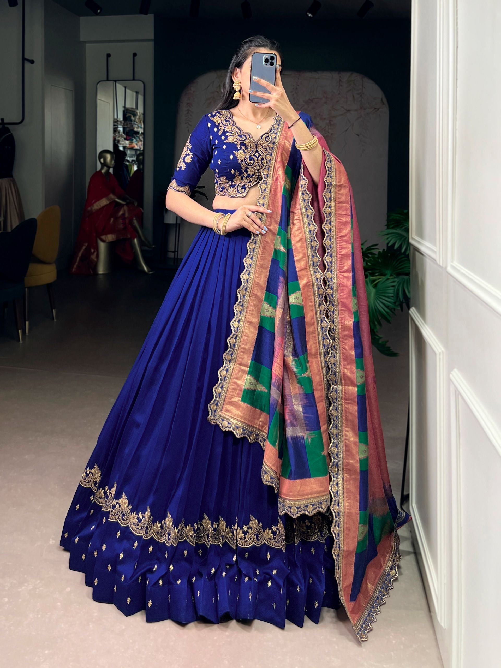 Vichitra Silk Sequins and Thread Embroidery Work Lehenga Choli Wholesale Price (9)